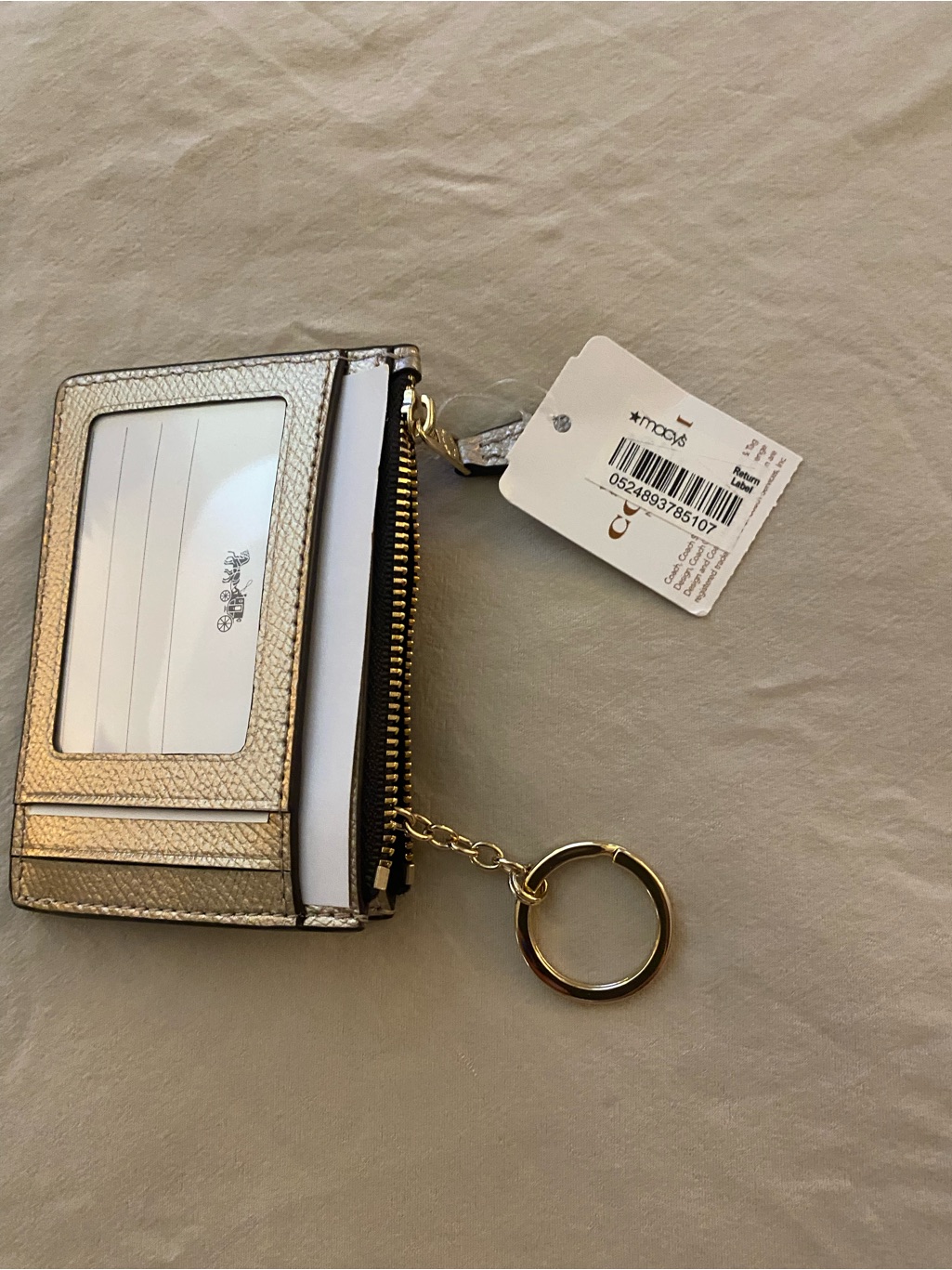 Coach Cross Grain Leather Card Case Key Chain